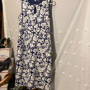 Lands End Navy White Floral MIDI Dress S 6T
